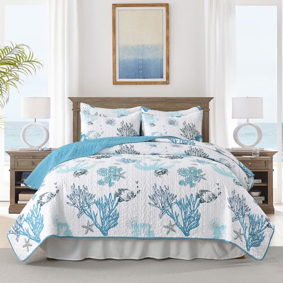 Juego de ropa de cama HORIMOTE HOME Coastal Colt reversible azul 229 x 244 cm