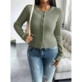 thumbnail image 6 of Women'S Slim Fitted Round Neck Cardigan Sweater Button Down Basic Knit Outerwear Green S, 6 of 8