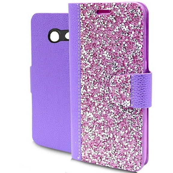GSA Rock Bling Wallet For Samsung Galaxy J7 (2016, 2017), J727 Purple Silver