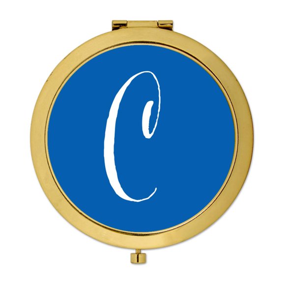 Koyal Wholesale Gold Compact Mirror Bridesmaid's Wedding Gift, Royal Blue, Monogram Letter C, 1-Pack