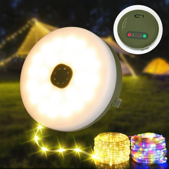 DAYBETTER Camping String Lights, 32.8FT Rechargeable Lights String with 5 Lighting Modes and 3   Brightness Modes,Warm White RGB,Hanging Waterproof Portable LED Lamp,for Outdoor Patio Awning