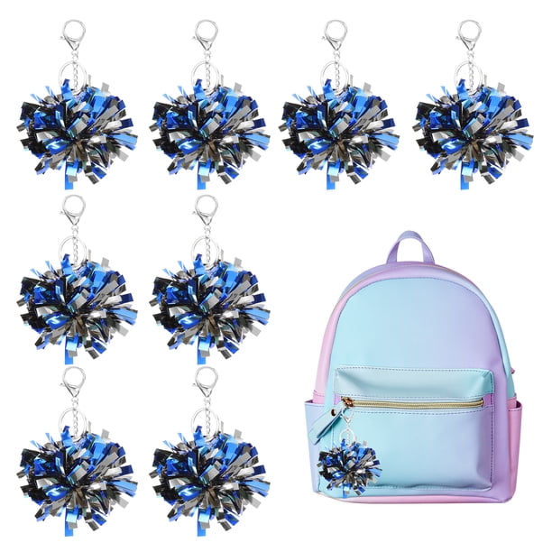 Uxcell 20 Pcs Llaveros Pom Pom de Animación Regalo Charm Llavero de Plástico a Granel para Navidad Tono Azul Plateado