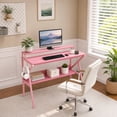 thumbnail image 2 of 39.5 " Modern Computer Desk with Monitor Stand & Storage Shelf, Small Gaming Desk for Home Office，Pink, 2 of 9