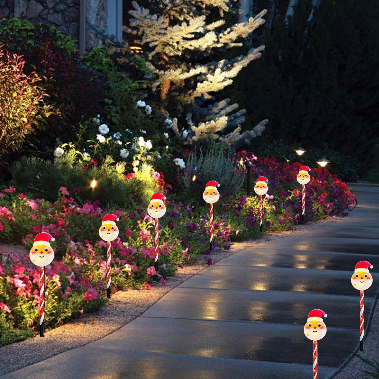 Solar Christmas Garden Stake Lights, Outdoor Waterproof Solar Santa Claus Garden Stake Christmas Pathway Lights for Christmas Decorations Garden Lawn Pathway Patio