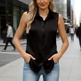 thumbnail image 4 of Womens Underwear Women Elegant Satin Tank Tops Collared Button Front Sleeveless Shirt Formal Office Work Casual Blouse Black L, 4 of 6