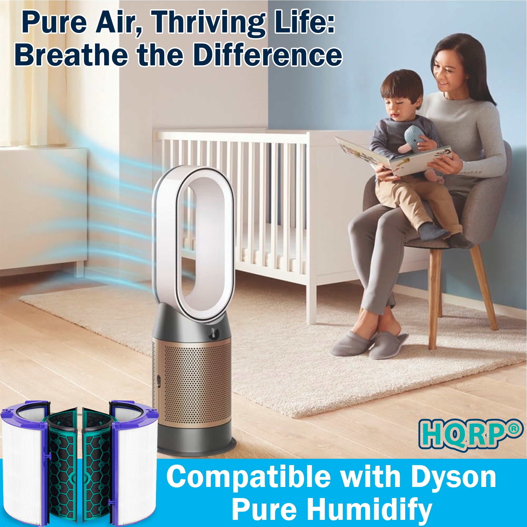 HQRP TP04 Replacement HEPA Filter compatible with Dyson HP04 TP04 DP04 TP05 DP05 Air Purifiers, Sealed Two Stage 360° Glass Pure Cool Fan HEPA Filter & Activated Carbon Filter