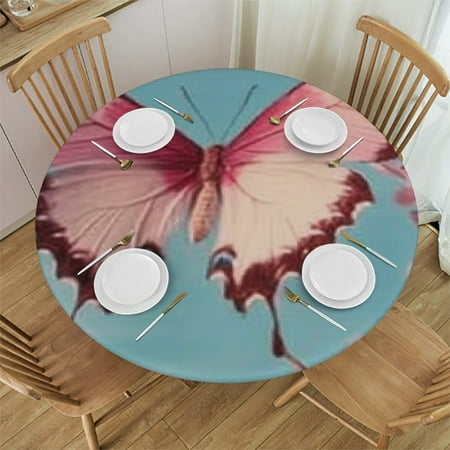 

SHERONV Butterfly Flowers Round Tablecloth Stain-Resistant Washable 100% Polyester Tablecloths for Picnic Dining Kitchen Farmhouse Home 46 -50