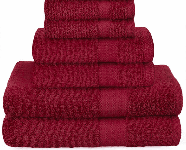 SPRINGFIELD LINEN 6 Pieces Set Towel BURGUNDY 2 BATH TOWELS, 2 HAND