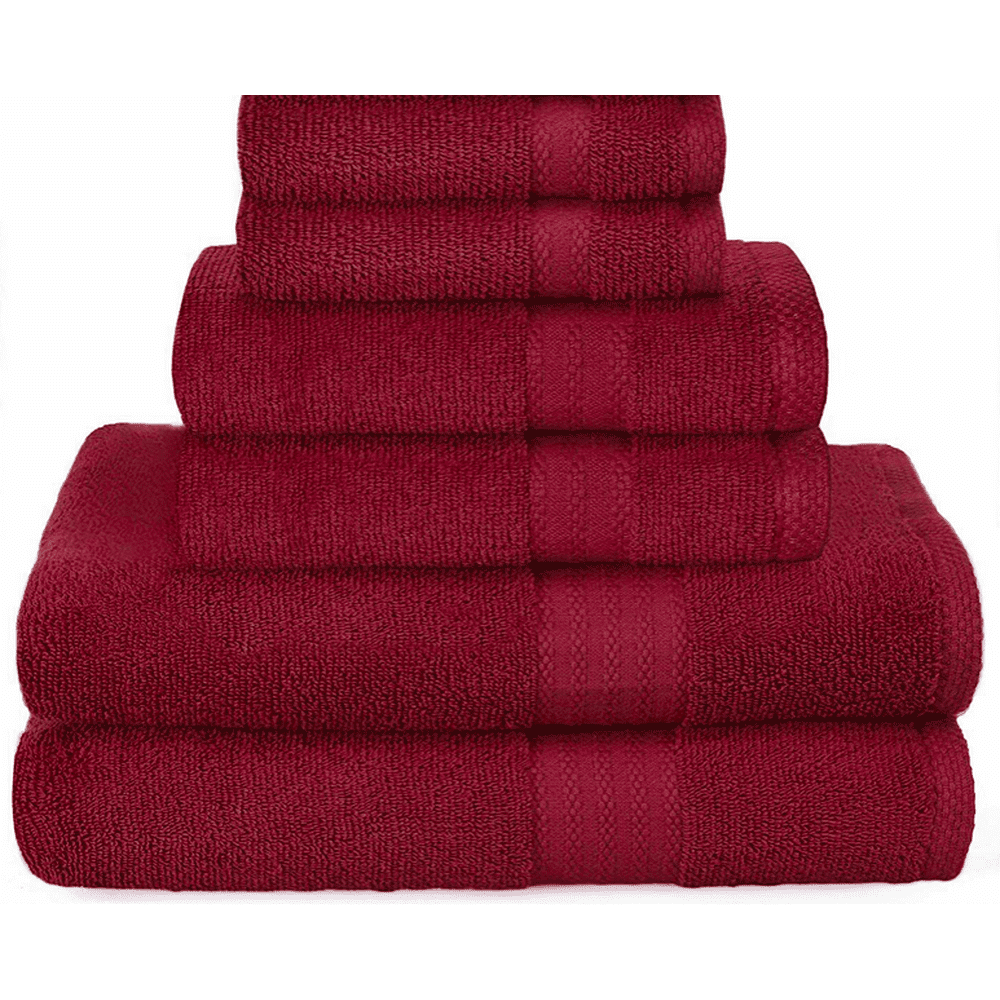 SPRINGFIELD LINEN 6 Pieces Set Towel BURGUNDY 2 BATH TOWELS, 2 HAND