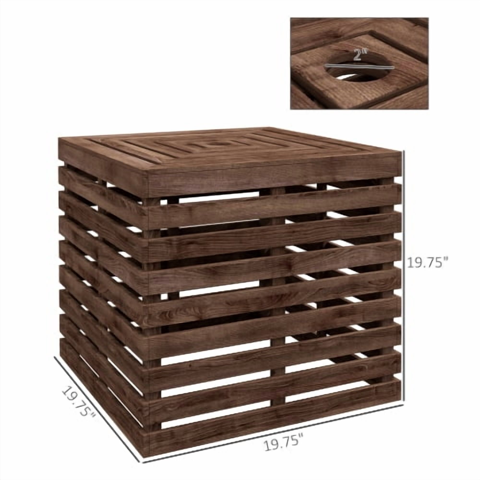 Auto Beyond 2-in-1 Outdoor Storage Box for Umbrella Base, Coffee End Table, Wooden Patio Umbrella Stand Table with Umbrella Hole, Brown