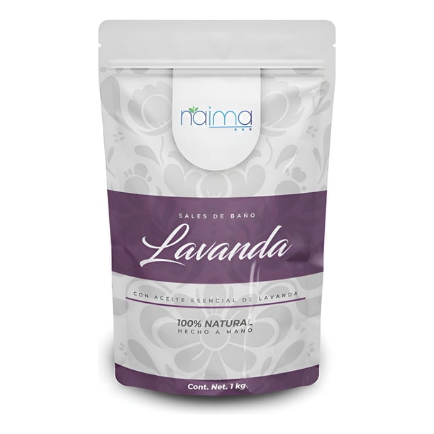 NAIMA Sal Epsom Lavanda, 1kg | Sulfato de Magnesio 100% Puro y Vegano | Baños Relajantes y Terapéuticos con Aroma de Lavanda | Ideal para Cuidado de Piel y Pies | Sin Colorantes Artificiales