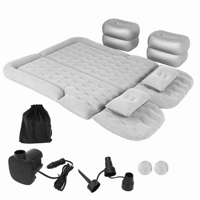 Colchón de aire para coche, cama de viaje inflable gruesa, almohadilla para dormir, accesorio para acampar, gris