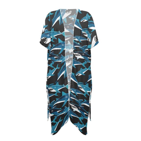 HELLHERO Polyester Swimwear Coverup for Summer Loose Casual Shark Ocean