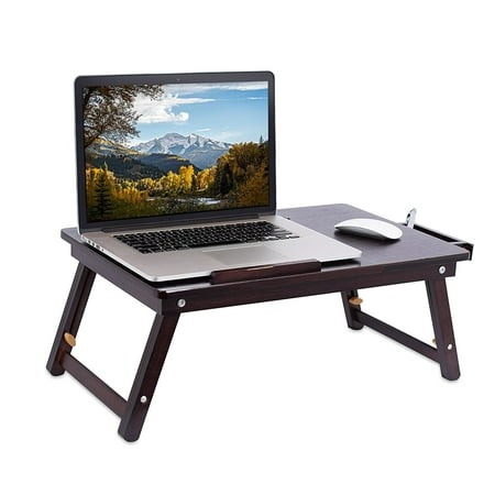 Zimtown Portable Bamboo Folding Laptop Desk Table Breakfast Serving Bed Tray Adjustable Leg