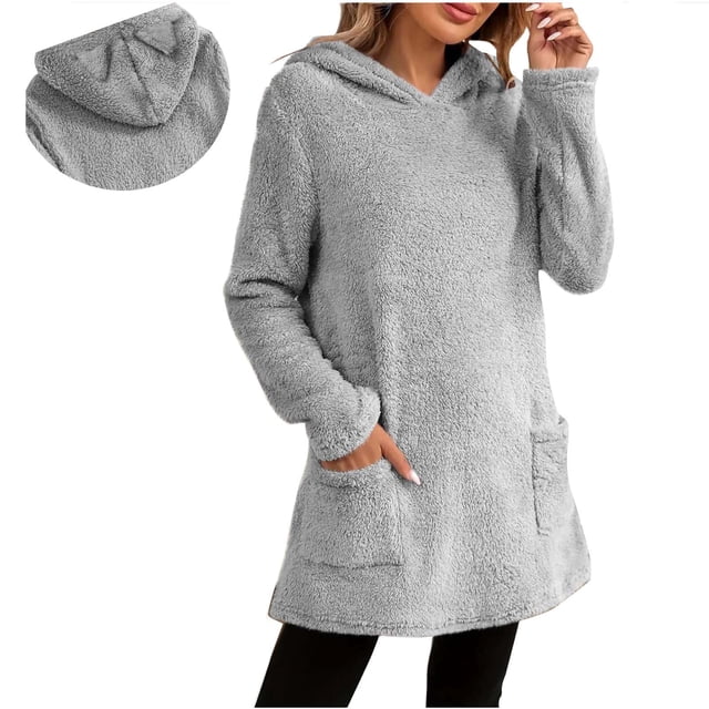 Robe Chandail Sherpa Femme - Mini Robe Duveteuse Hiver 2025 Chaude en Molleton avec Poches