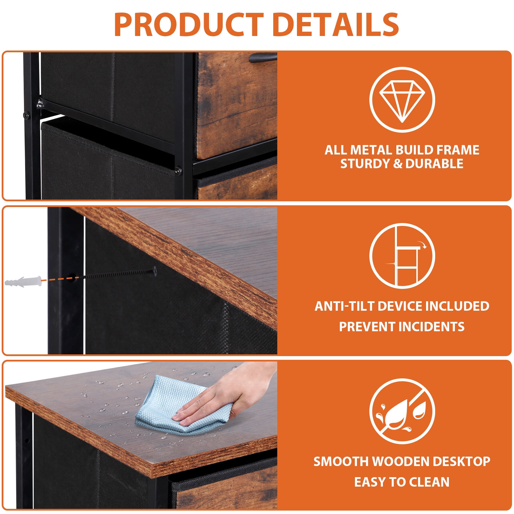 ZENY Large Wood Dresser with Steel Frame, 11.8" x 39.3" x 39.3"