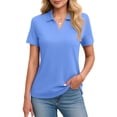 thumbnail image 2 of Womens V Neck Polo Shirts Short Sleeve Shirts Solid Color Basic Tees Casual Lapel Office Blouses Summer Tops Royal Blue XXL, 2 of 5