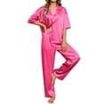 thumbnail image 2 of IROINNID Women Sleepwear Set Casual Short Sleeve Button Down Pajama Top and Pants Soft Comfortable Nightwear Homewear Homewear Outfit for Women's(Hot Pink,2XL), 2 of 2