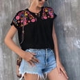 thumbnail image 5 of Enjoytime Women Tops Trendy Embroidered Printed Tassel Tie Short Sleeve Blouses Summer V Neck Dressy Casual Shirts, 5 of 7