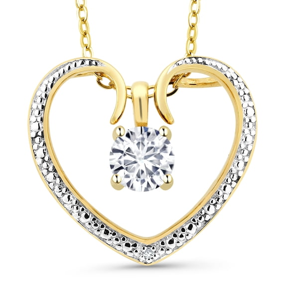 Gem Stone King 0.50 Ct E-F Lab Grown Diamond 18K Yellow Gold Plated Silver Pendant With Chain