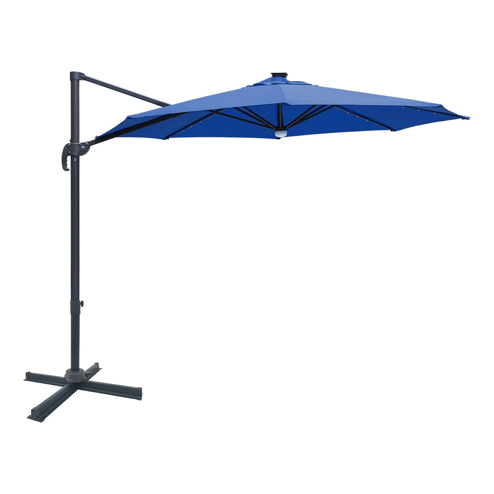 Abble 10 ft. Patio Umbrella 360-Degree Aluminum Rotation Hanging Offset Cantilever Umbrella Solar Lighted Market Umbrella, Navy Blue
