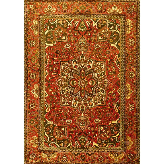 Ahgly Company Machine Washable Indoor Rectangle Persian Yellow Traditional Area Rugs, 5' x 7'