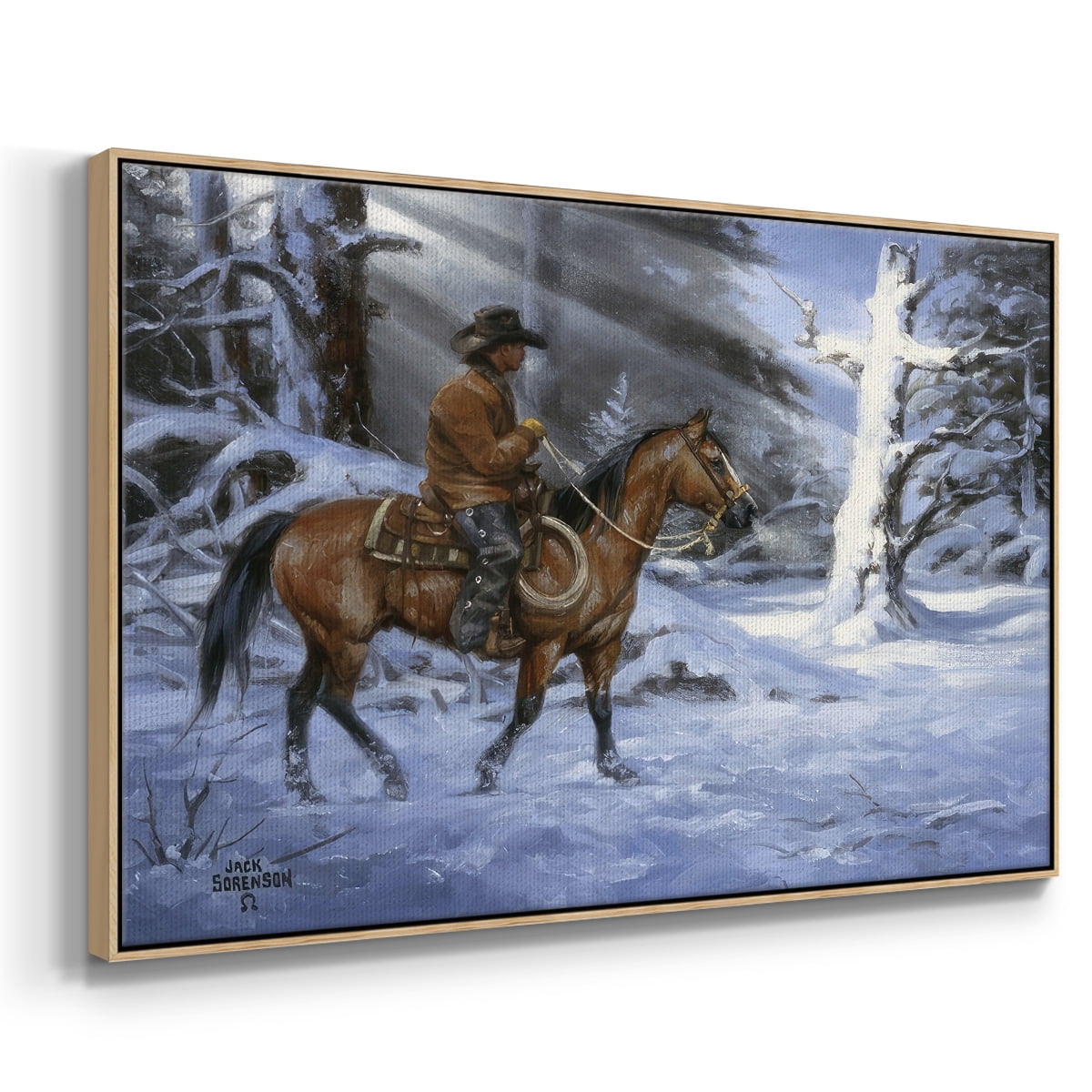 Silent Night, Holy Night - Framed Gallery Wrapped Holiday Canvas - 17 x 25 - Natural Wood Frame
