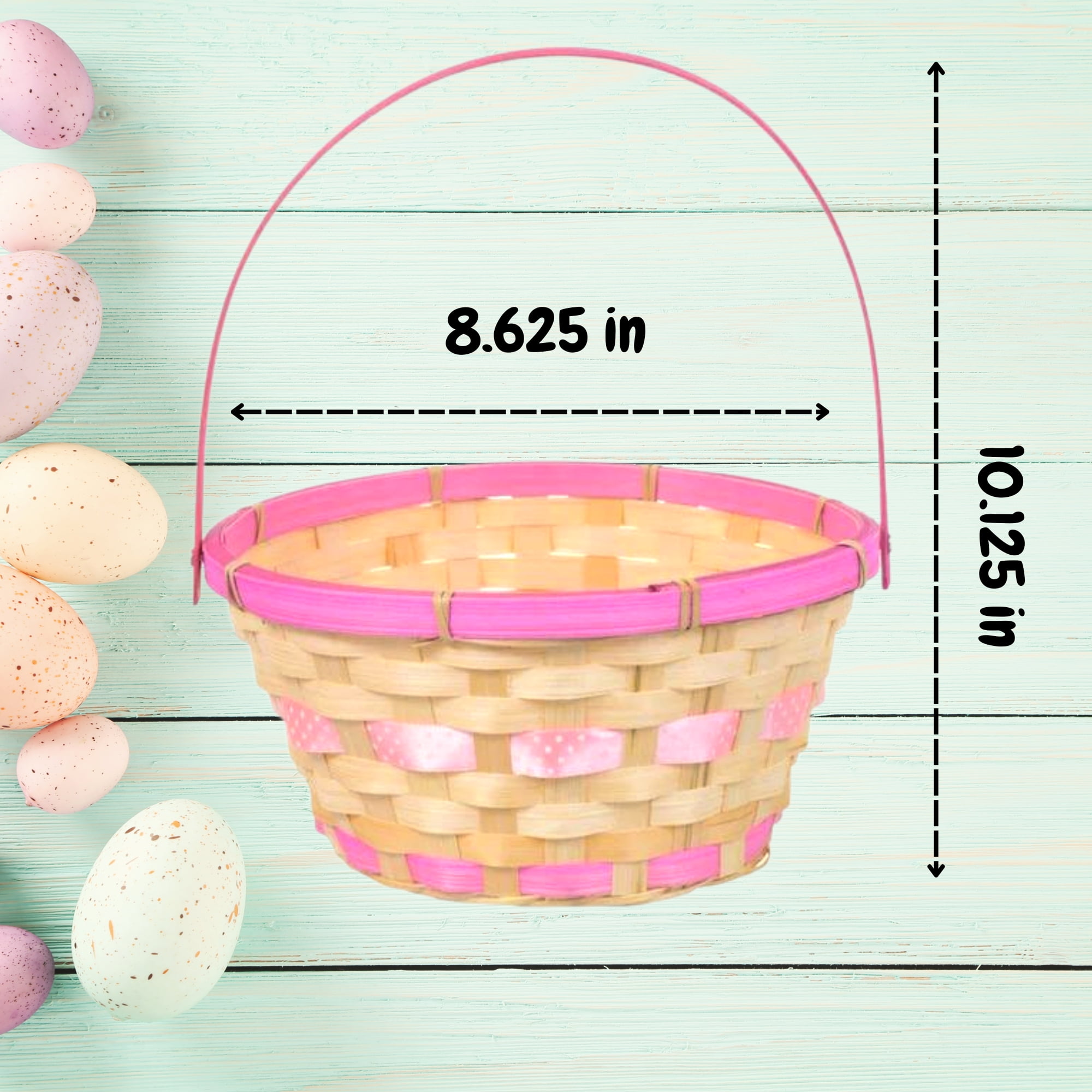 A1 UNLIMITED Bamboo Easter Baskets with Colorful Accents and Hinged Handles, Assorted Pastel Festive Colors Perfect for Picnic Egg Hunting Party Decorations Storage Gifts Stuff Reusable Indoor Outdoor