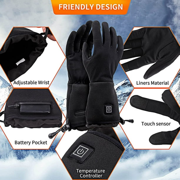 Heated Glove Liners Mens Women - Electric Kids Mittens Rechargeable Battery Gloves for Winter Skiing Skating Snow Camping Hiking Heated Arthritis
