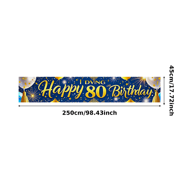 Blue Gold Themed Happy 80 Birthday Banner Backdrop Party Decoration for Birthday Party Celebrations Photography Props Photo Backgrounds Decor Elements