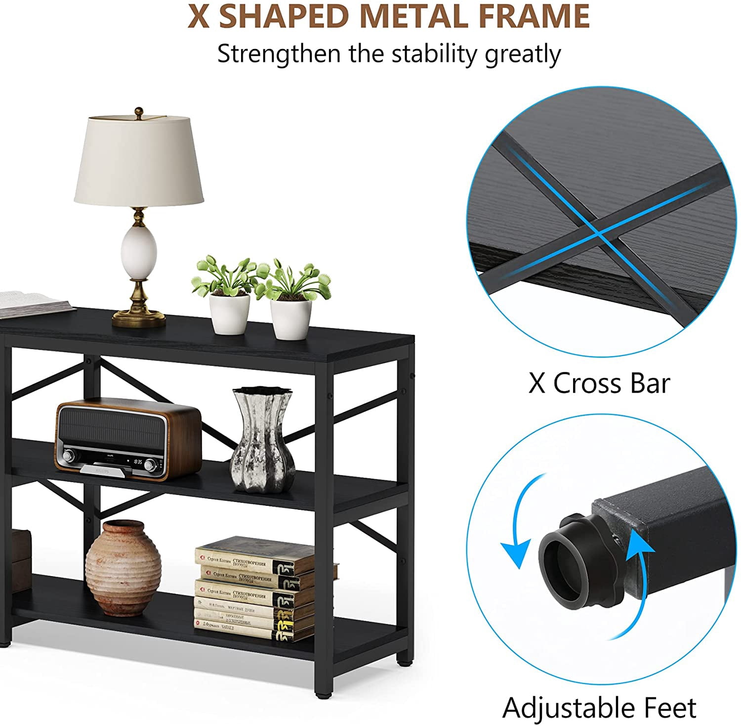 Tribesigns 70.9" Console Sofa Table Behind Couch Table, 3 Tier Modern Hallway Entryway Table with Storage Shelves