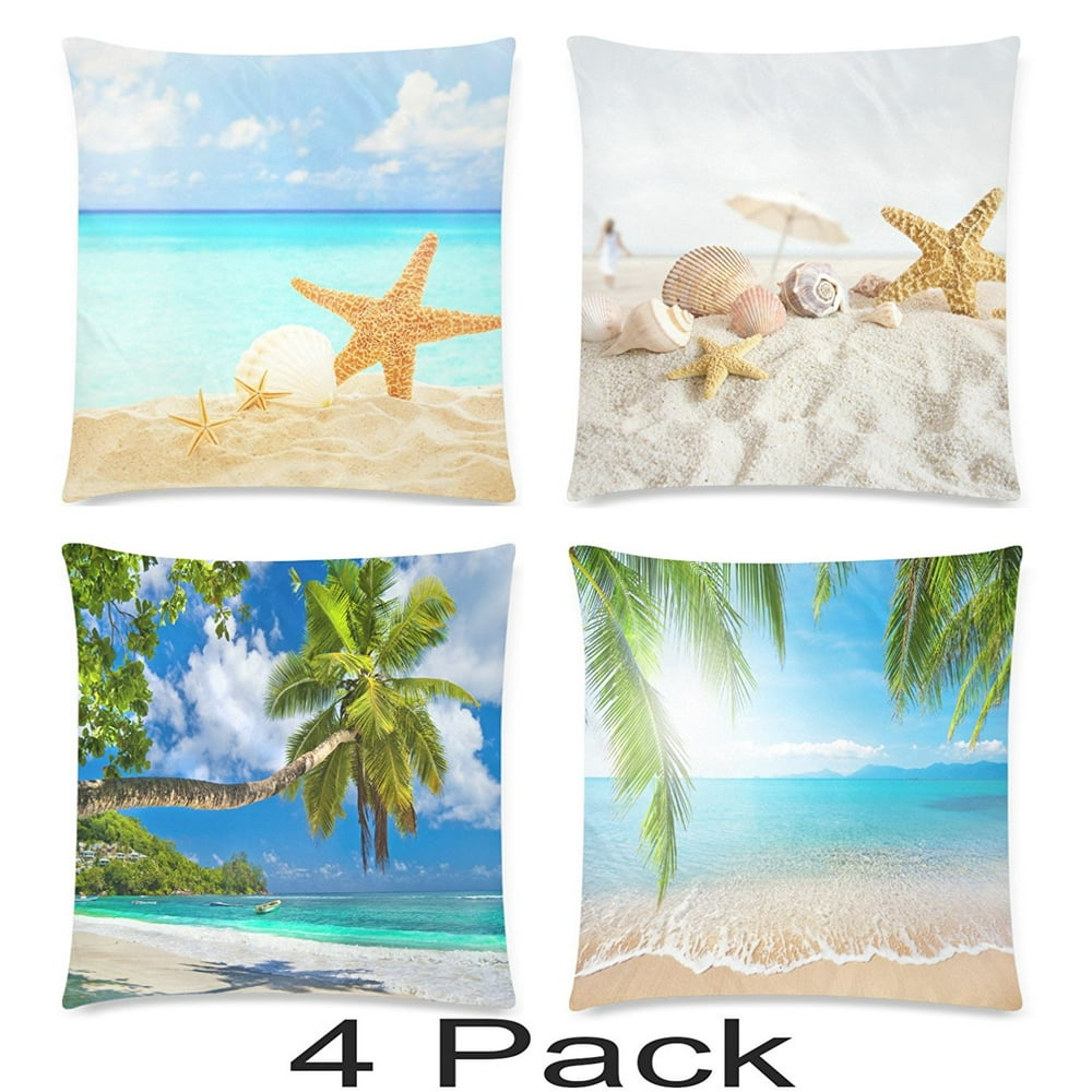 YKCG 4 Pack Summer Tropical Beach Pillowcase Pillow Cover 18x18 Twin