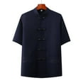 thumbnail image 2 of YLSDY Men's Short Sleeve Kung Fu Shirts Chinese Traditional Tai Chi Mandarin Collar Frog-Button Shirt Summer Casual Tops Navy M, 2 of 3