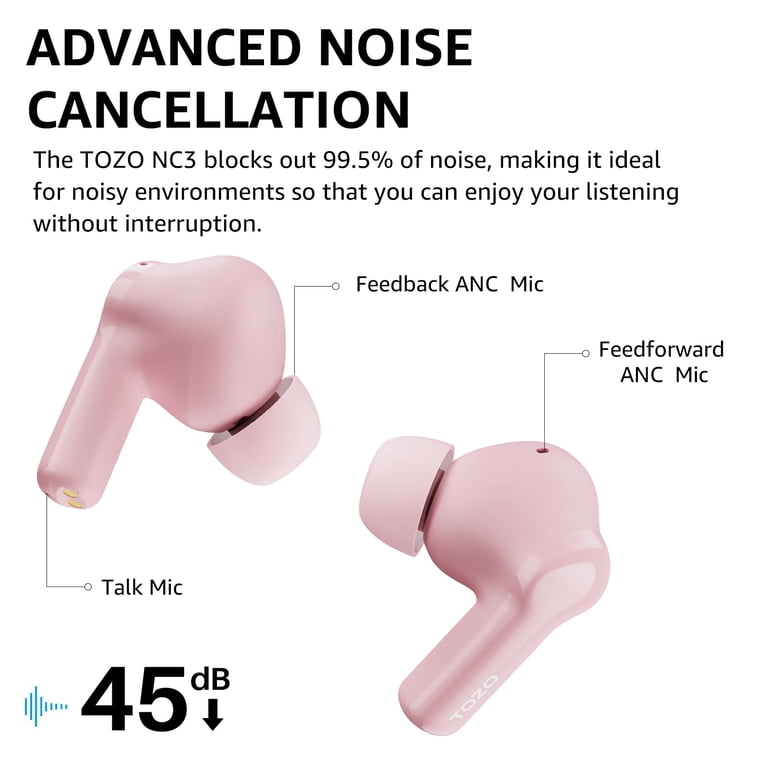 TOZO NC20 Adaptive Hybrid ANC Earbuds, 80H, Hi Res Certified Audio 6 Mic Ai Call Ipx8 Waterproof App 32eq Wireless Charge Black