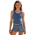 thumbnail image 2 of OOOUM Girls Two Piece Tankini Set Solid Sleeveless Swimsuit Floral Drawstring Side Swim Shorts Quick Dry Lightweight Summer Beach Modest Bathing Suit Blue 15-16 Years, 2 of 8