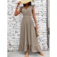 thumbnail image 4 of Mocha Brown Casual Wrap Waist-Cinched Women Maxi Dress With Ruffle Sleeves And Hem, 4 of 7