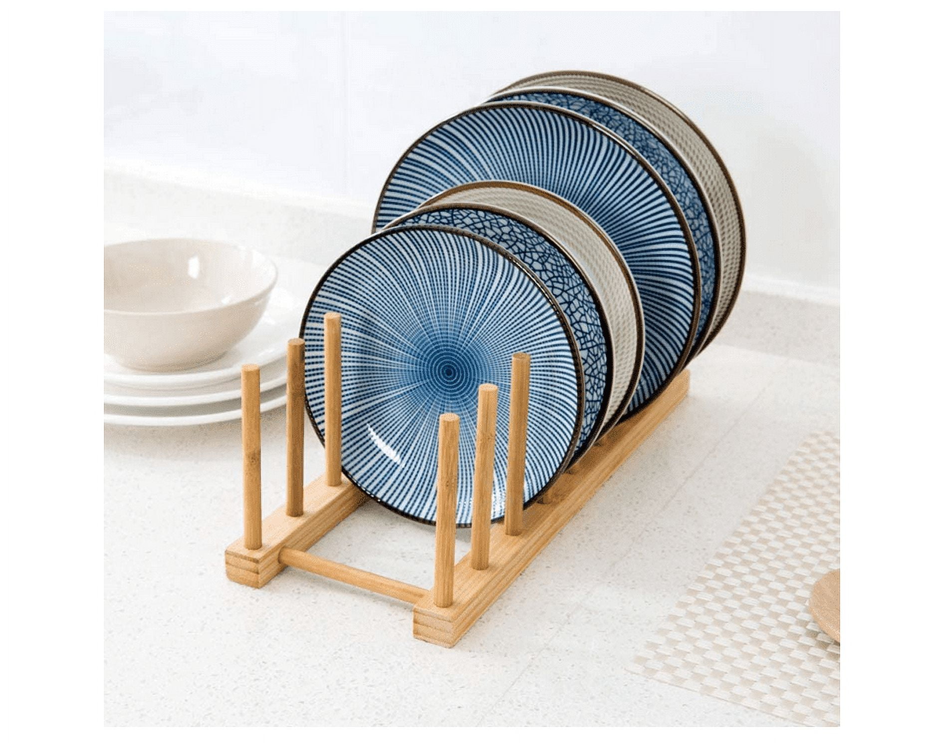 Bamboo Dinner Plate Holder Rack Bamboo Wooden Dish Rack, Plate