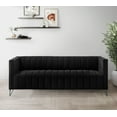 thumbnail image 3 of Home Design Kurtis Square Arm Sofa with Tufted Velvet Upholstery and Gold Metal Legs, Flared Arms, Modern Living Room Seating, Black, 3 of 6