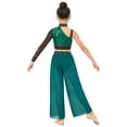 thumbnail image 2 of Miutii Girls Sequins Rhinestones Lyrical Dance Colored Block Outfit Jazz Performance Set Top with Pants Green 12, 2 of 6