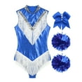 thumbnail image 5 of Alvivi Women Metallic Sleeveless Tassel Bodysuit Cheerleading Uniform Cheer Leader Outfits Blue S, 5 of 7