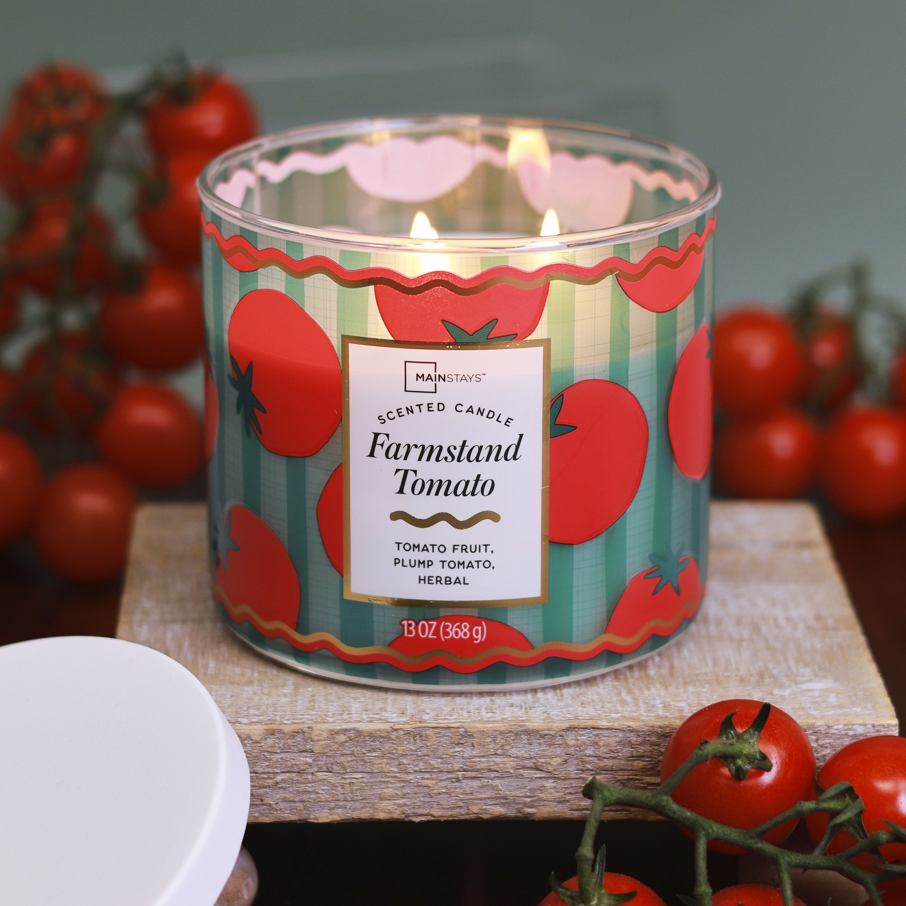Mainstays 3-Wick Farmstand Tomato Fragrance Candle with a Decorative wrap, 13-Ounce
