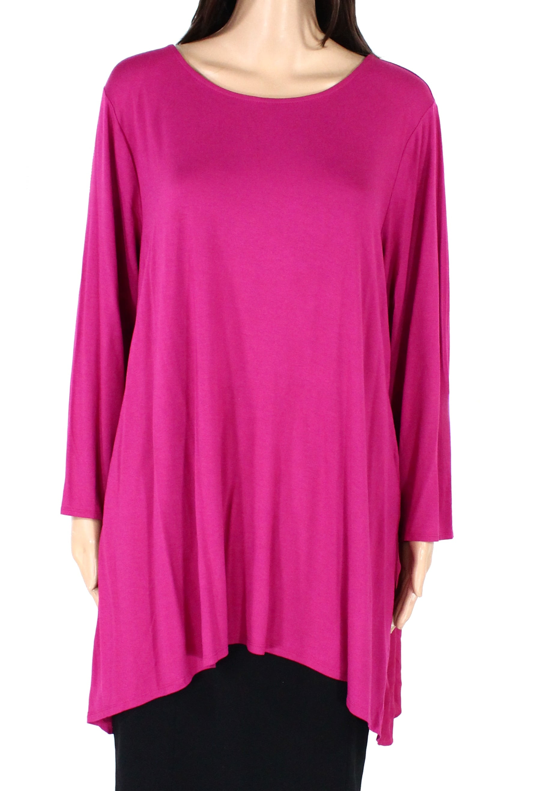 Alfani - Womens Top Fuchsia Plus Knit Pleated Chiffon-Back Tunic 2X ...