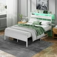 thumbnail image 2 of Satifur Full Bed Frames with Charging Station and LED Lights, Full Size Platform Bed with Wood Headboard & 2-Tier Storage Shelves, No Box Spring Needed, White, 2 of 9