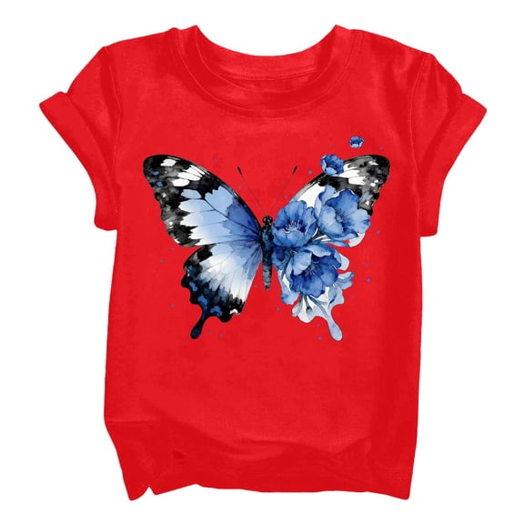 CPNG Children's Girls and Boys T Shirt Trendy Butterfly Print Loose Fit Tees Summer Casual Crew Neck Short Sleeve T-Shirt