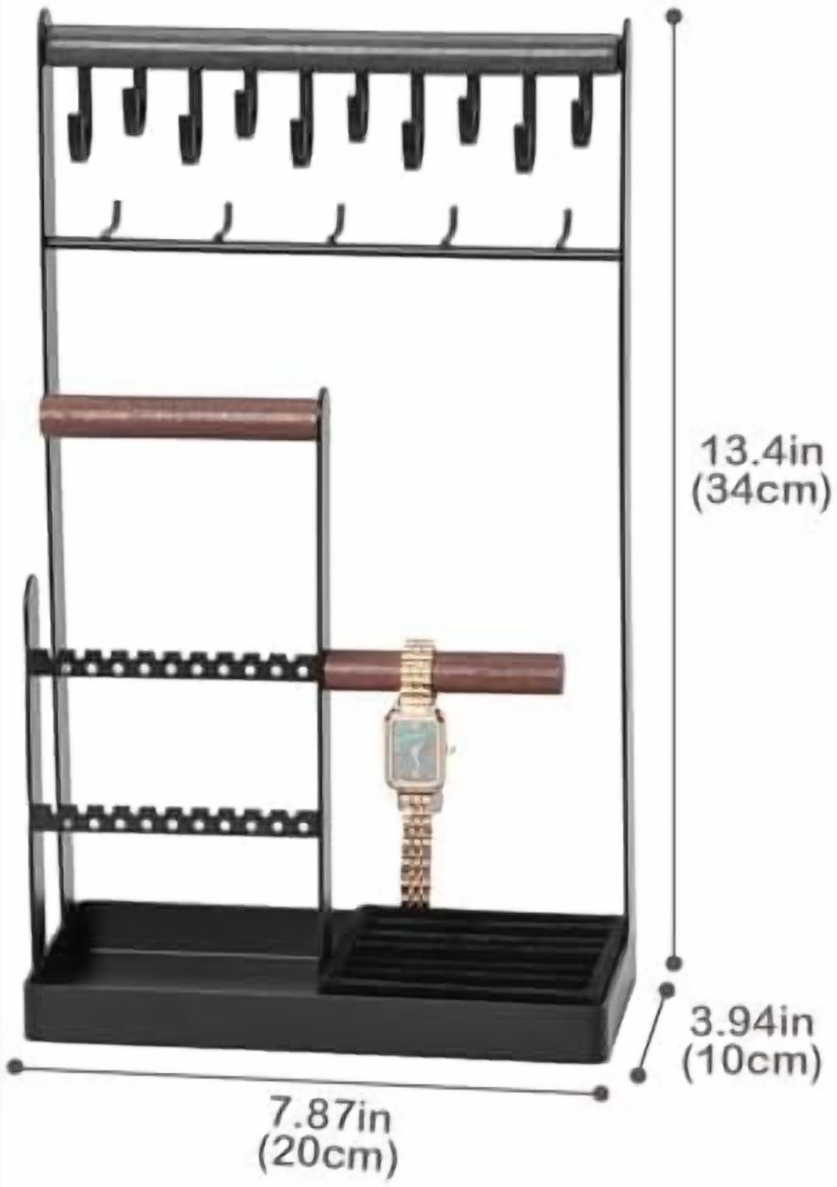 Jewelry Organizer Jewelry Stand Jewelry Holder Organizer, 5-Tier Necklace Organizer with Ring Tray, Large Aesthetic Jewelry Tower Storage Rack Tree for Bracelets Earrings Rings -Large, Black