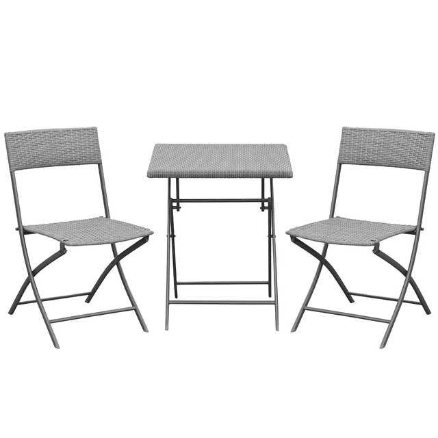 Outsunny 3 Pcs Rattan Bistro Set, Folding Patio Furniture Set, Grey