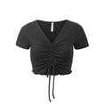 thumbnail image 5 of MixMatchy Women's Sexy Ruched Drawstring Front Short Sleeve V Neck Crop Tee Top, 5 of 5