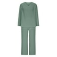 thumbnail image 4 of Ladies' Fashionable And Casual V Neck Solid Color Loose And Linen Two Piece Set, 4 of 4