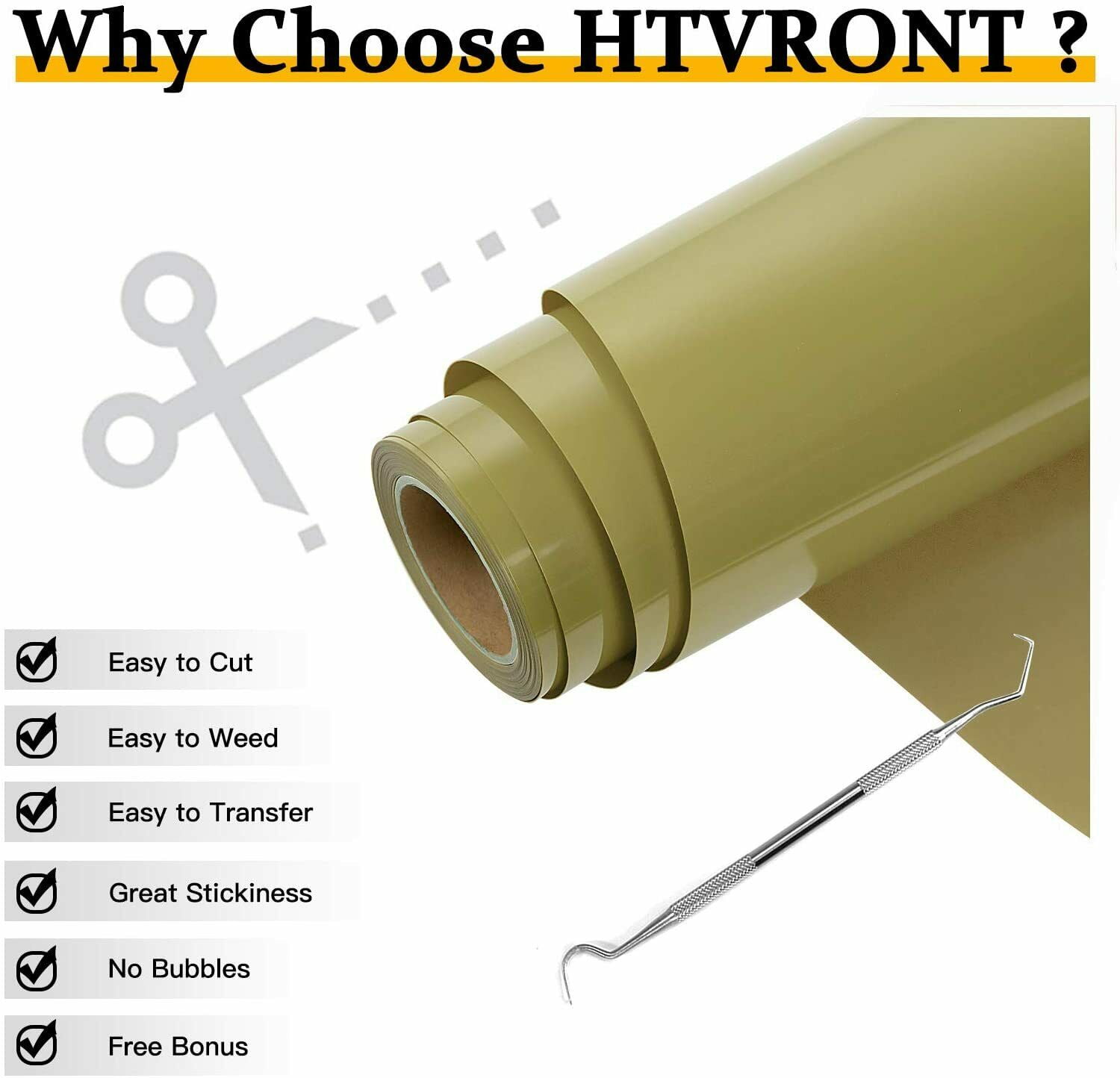 HTVRONT 12" x 15FT Heat Transfer Vinyl Gold HTV Roll Iron on T-Shirts, Clothing and Textiles for HTVRONT