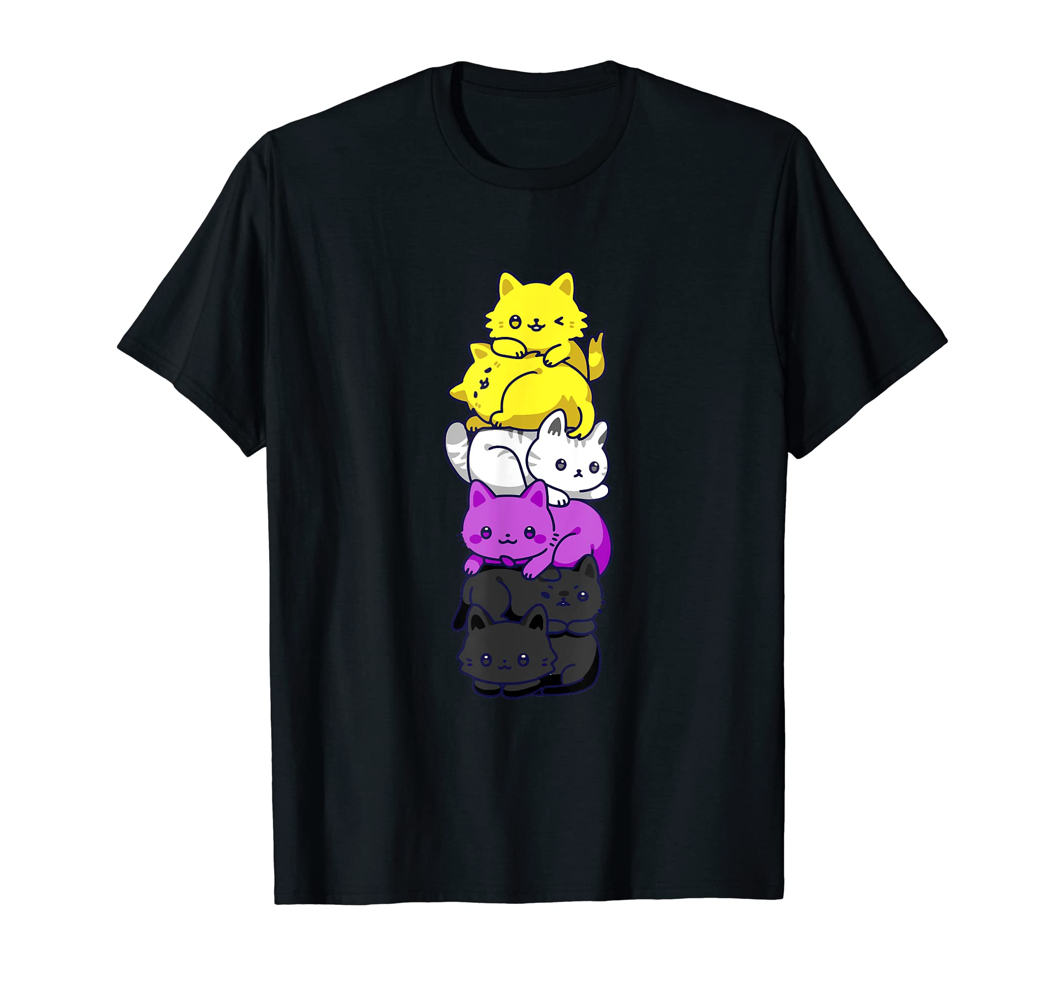 T-Shirt Chat Non Binaire : Design de Chats Mignons avec Drapeau Non Binaire